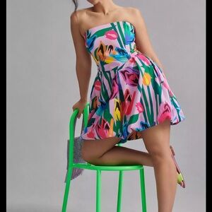 Anthropology Hutch bubble strapless floral dress